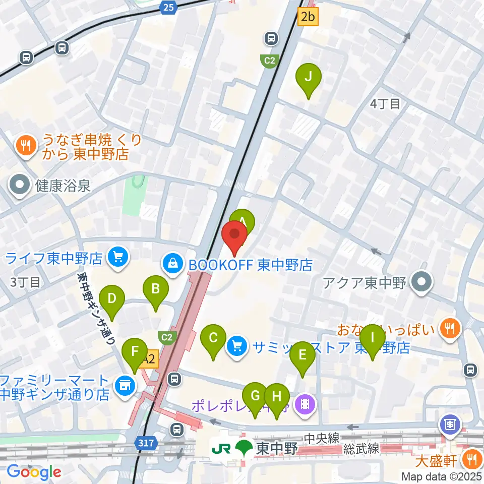 アバロンミュージックスクール東中野校周辺のカフェ一覧地図