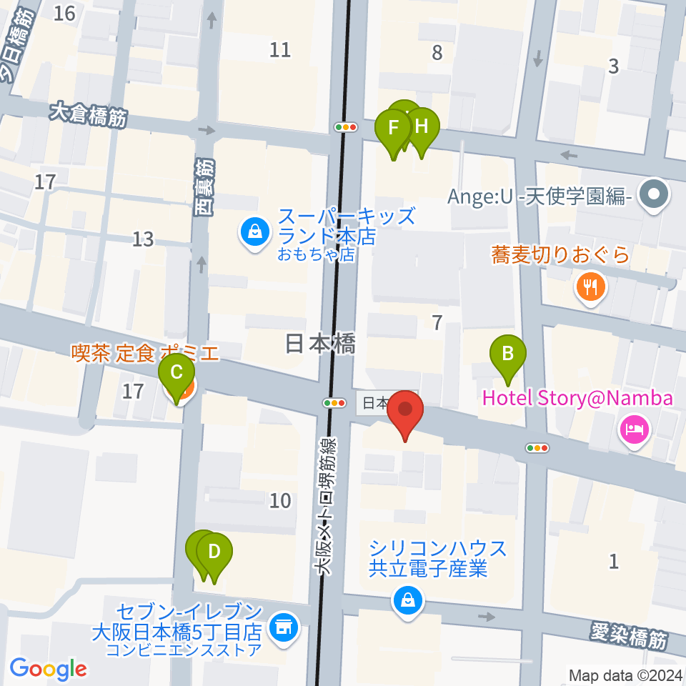 サウンドノート大阪・フェアリーテイルズ大阪周辺のカフェ一覧地図