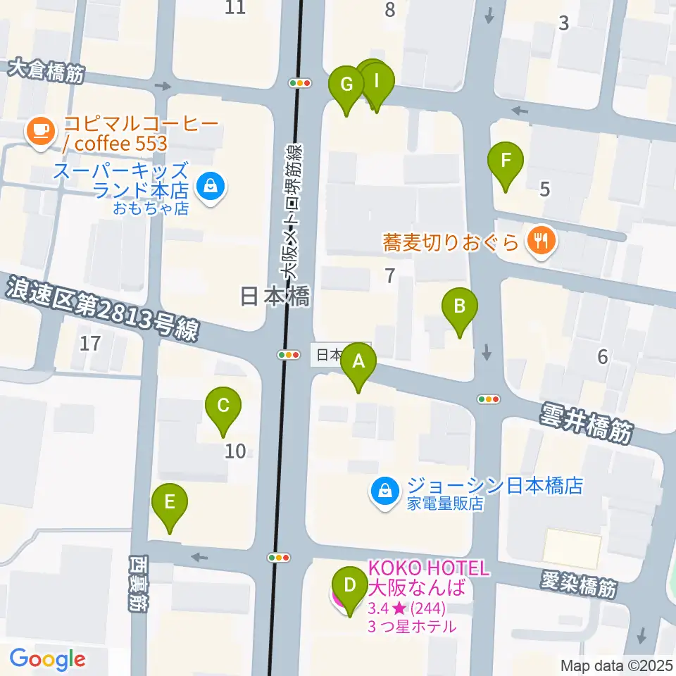 サウンドノート大阪・フェアリーテイルズ大阪周辺のカフェ一覧地図