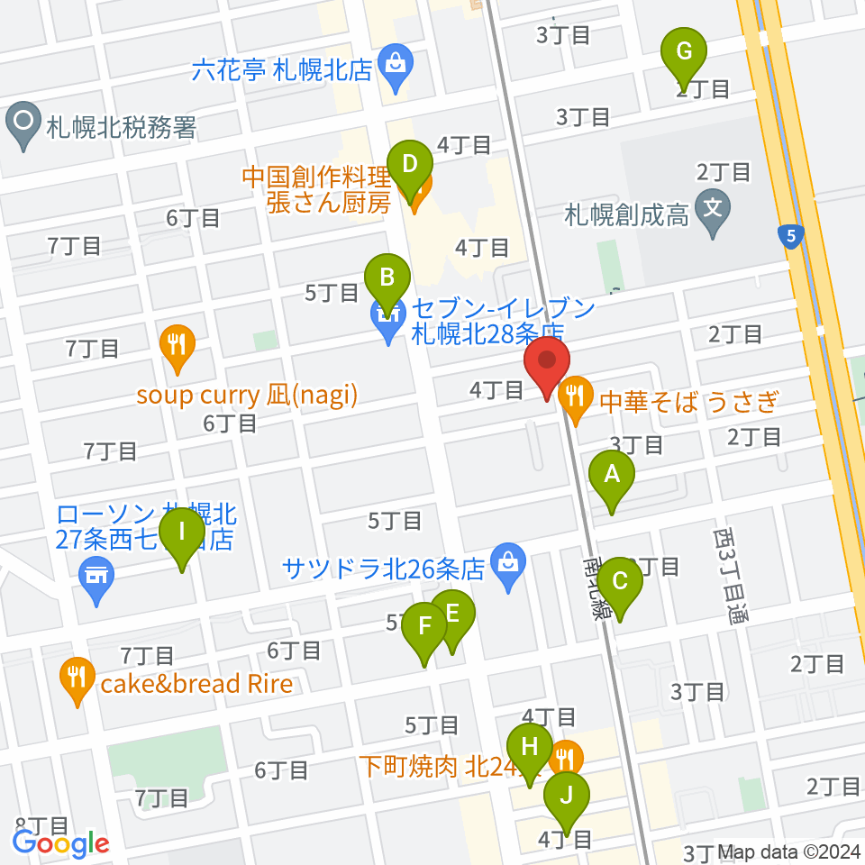 ムジークスタジオ周辺のカフェ一覧地図