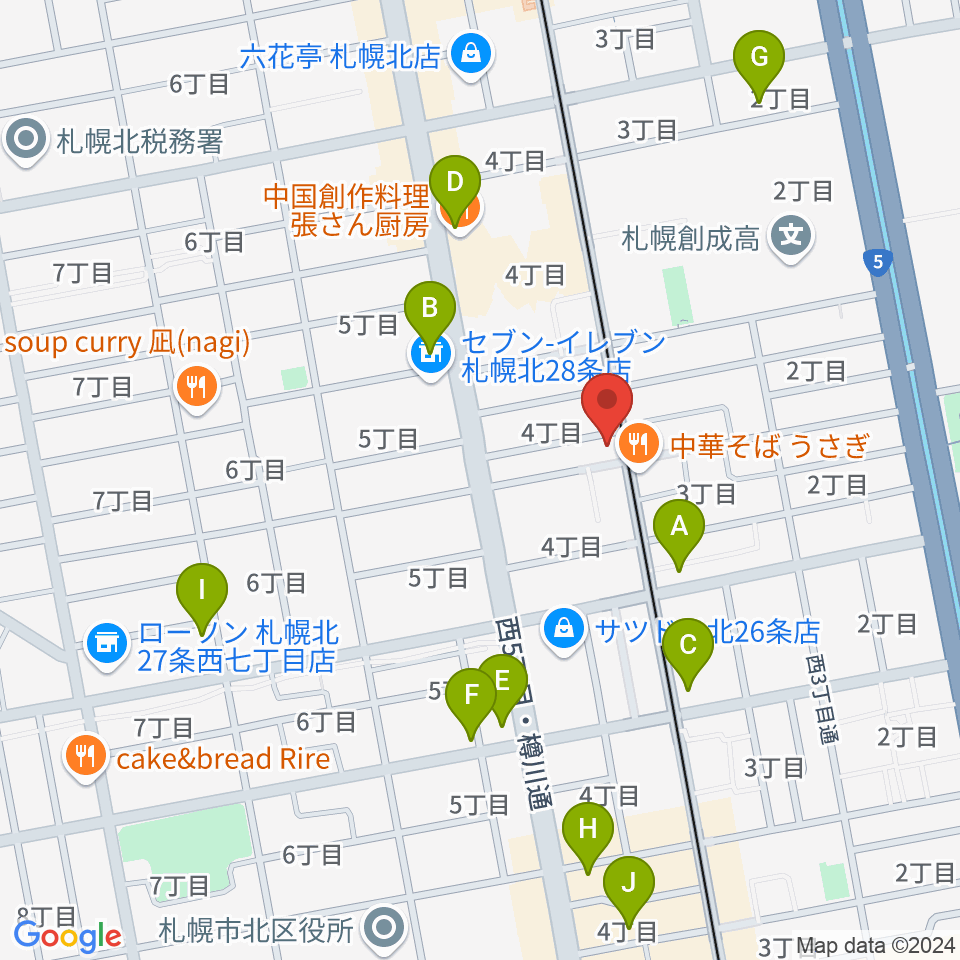 ムジークスタジオ周辺のカフェ一覧地図