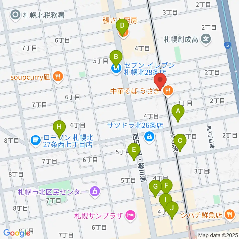 ムジークスタジオ周辺のカフェ一覧地図