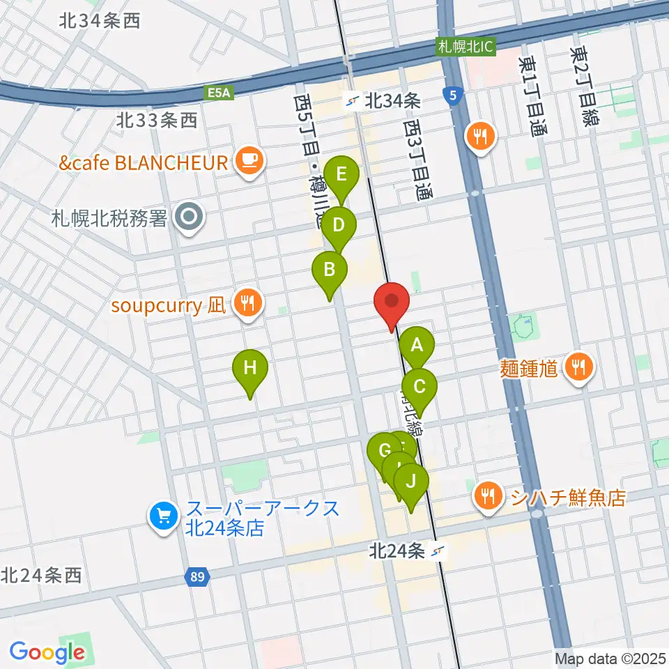 ムジークスタジオ周辺のカフェ一覧地図