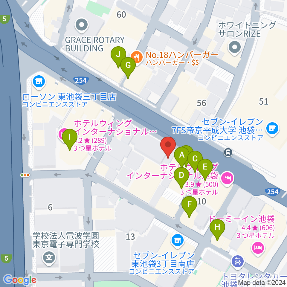 コアミュージックスクール 池袋校周辺のカフェ一覧地図