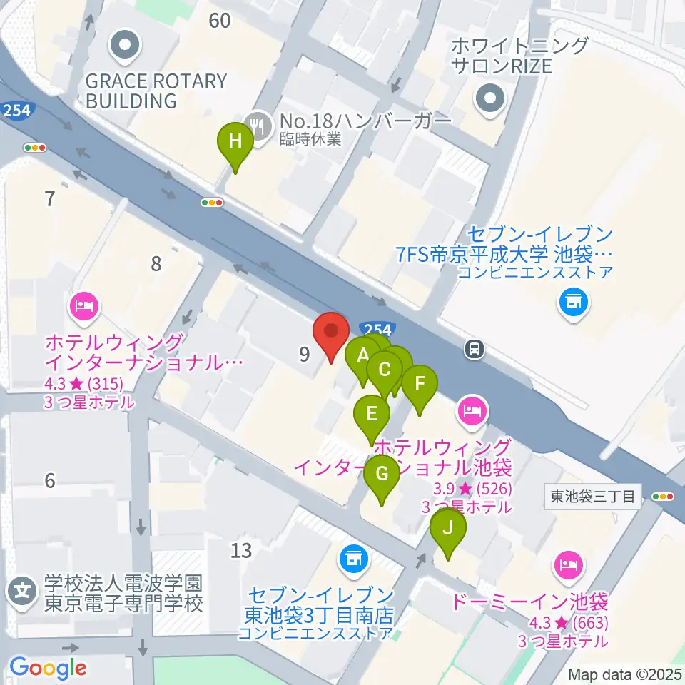 コアミュージックスクール 池袋校周辺のカフェ一覧地図