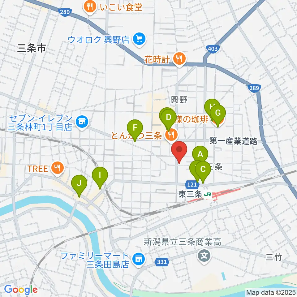 わたじん楽器 三条店周辺のカフェ一覧地図