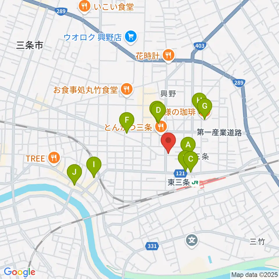 わたじん楽器 三条店周辺のカフェ一覧地図