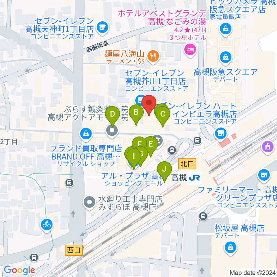 高槻シード音楽教室周辺のカフェ一覧地図