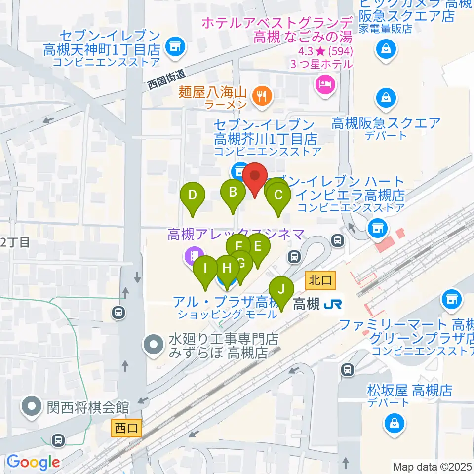 高槻シード音楽教室周辺のカフェ一覧地図