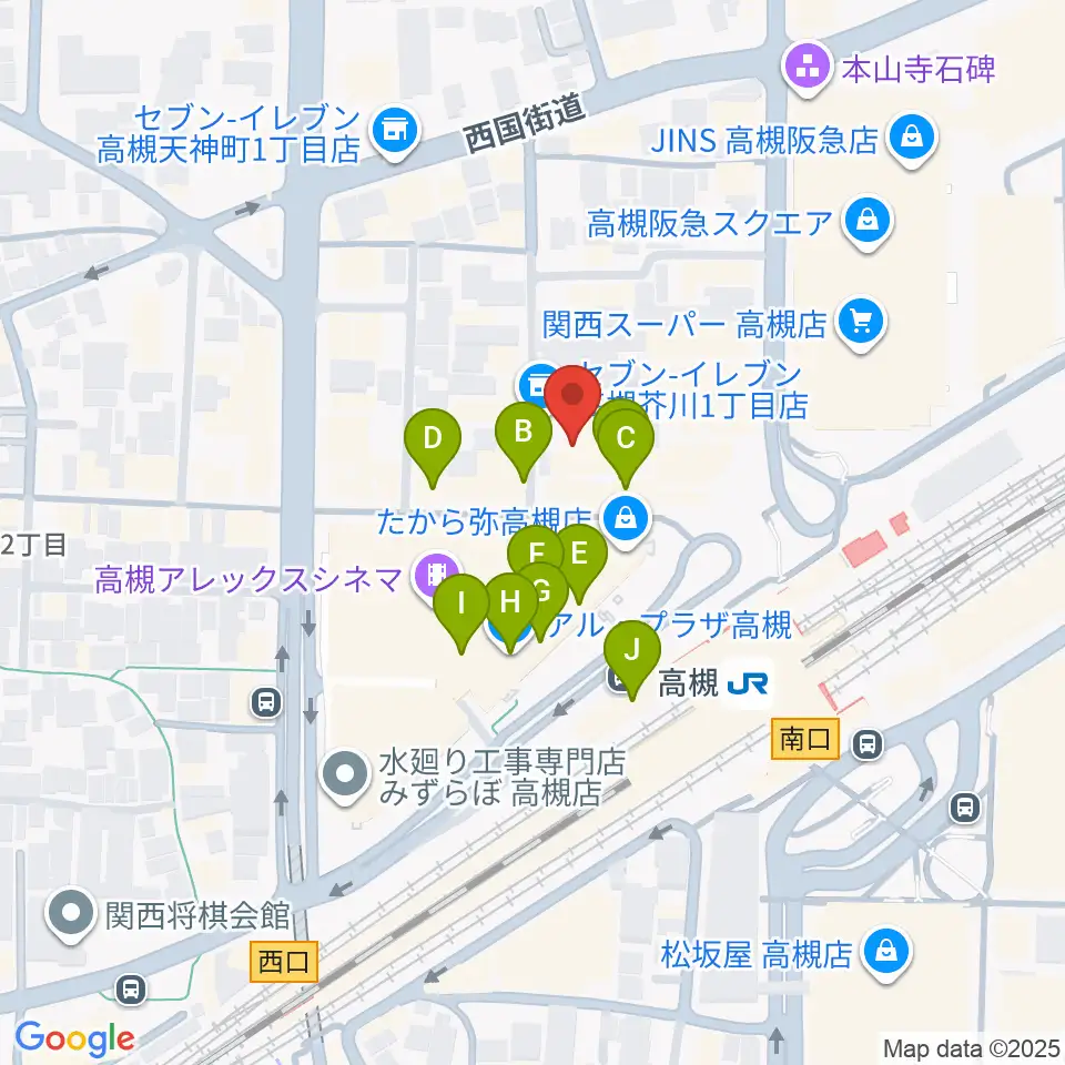 高槻シード音楽教室周辺のカフェ一覧地図