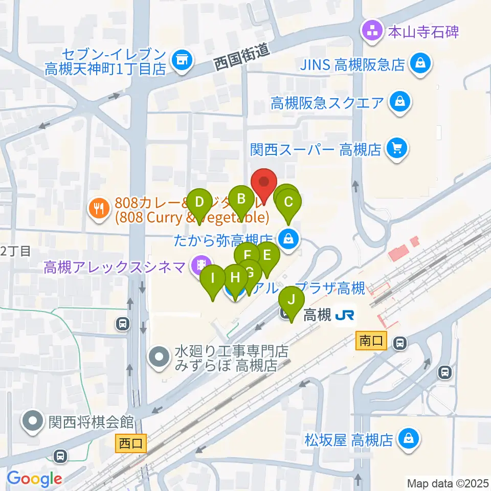 高槻シード音楽教室周辺のカフェ一覧地図