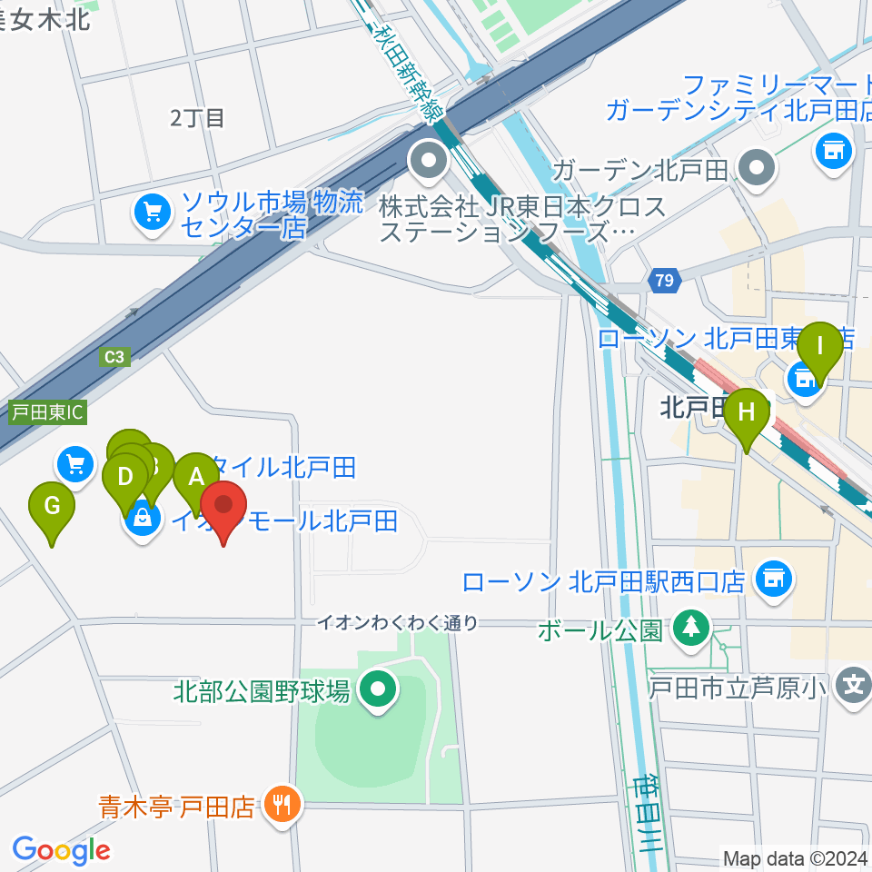 山野楽器 イオンモール北戸田店周辺のカフェ一覧地図