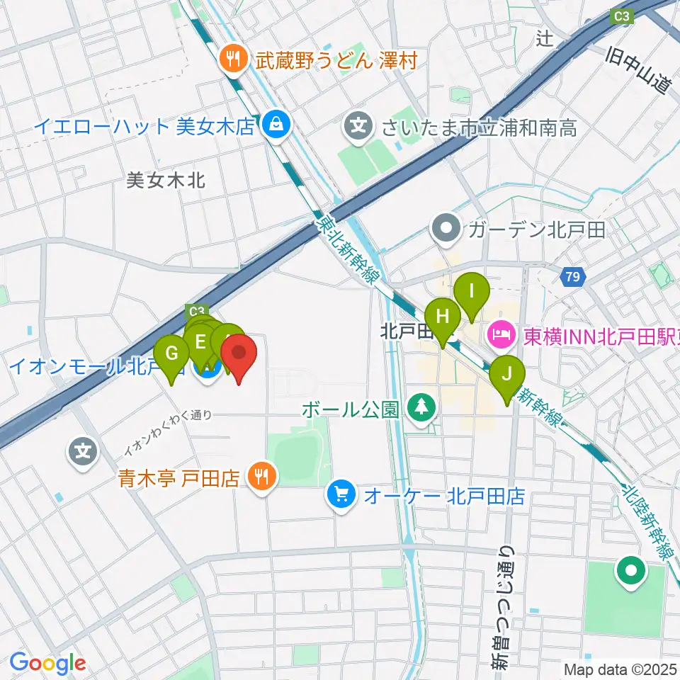 山野楽器 イオンモール北戸田店周辺のカフェ一覧地図
