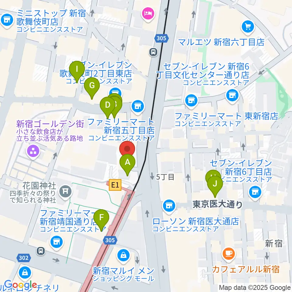 ヒルバレースタジオ周辺のカフェ一覧地図