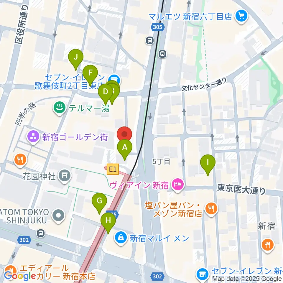 ヒルバレースタジオ周辺のカフェ一覧地図