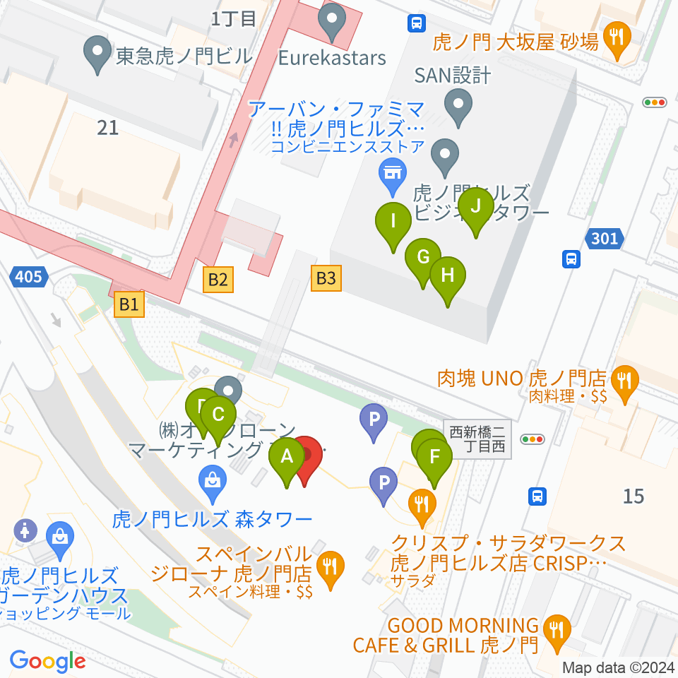 虎ノ門ヒルズフォーラム周辺のカフェ一覧地図