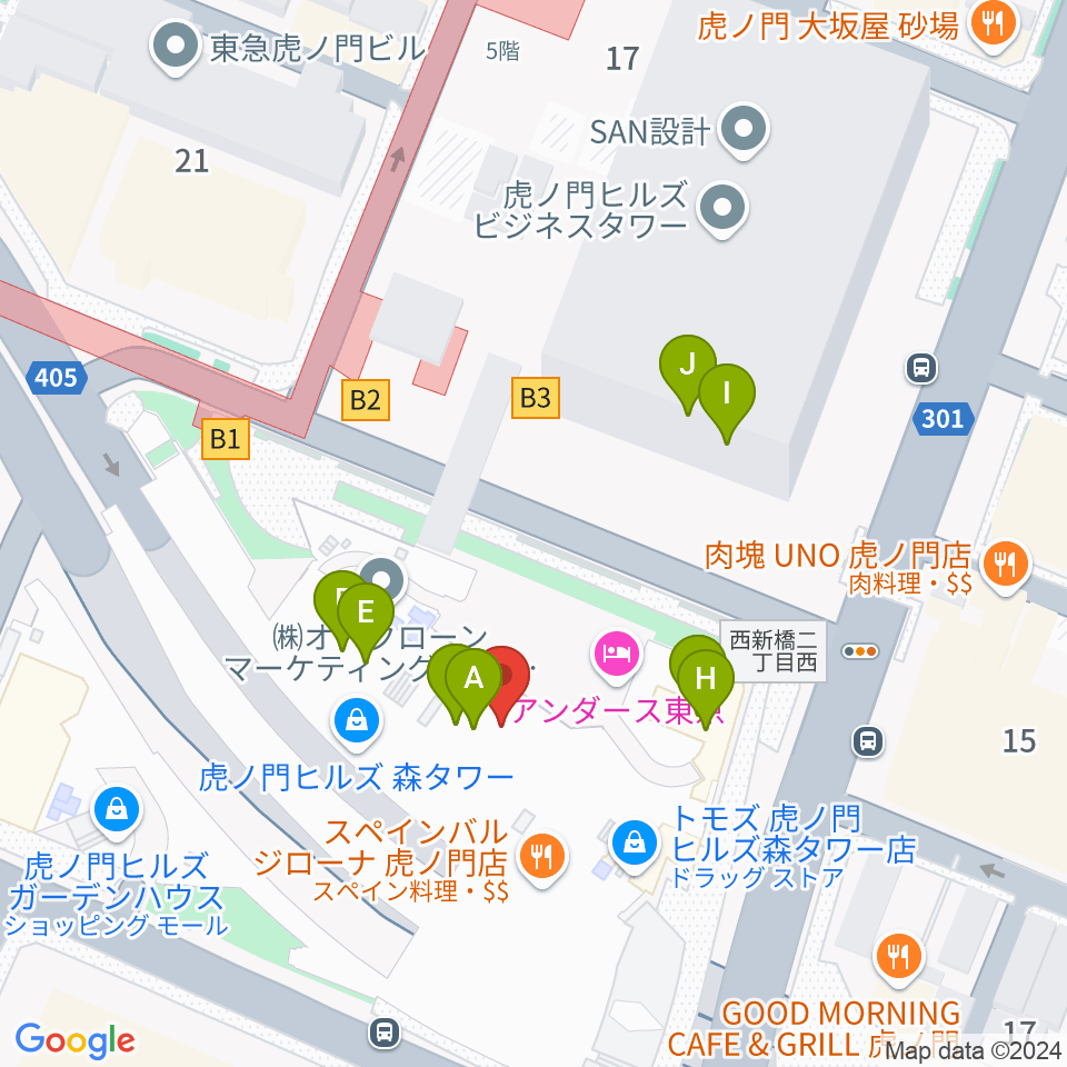 虎ノ門ヒルズフォーラム周辺のカフェ一覧地図