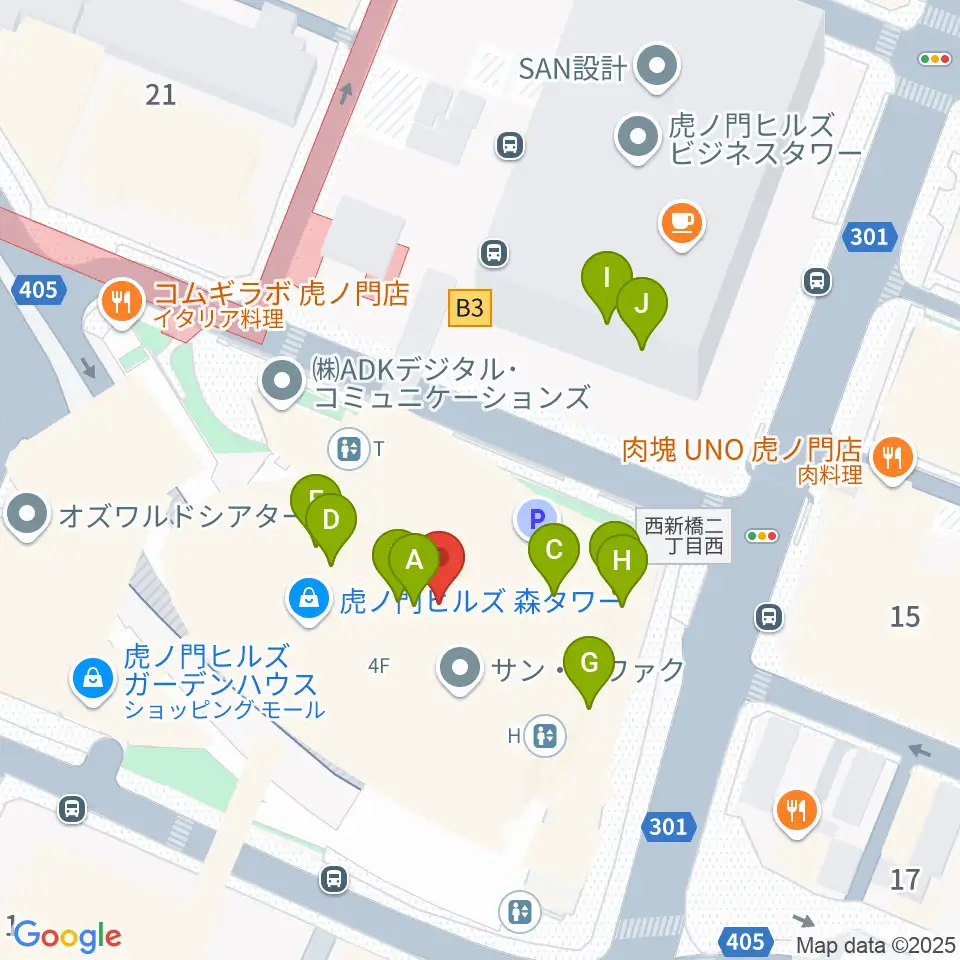虎ノ門ヒルズフォーラム周辺のカフェ一覧地図