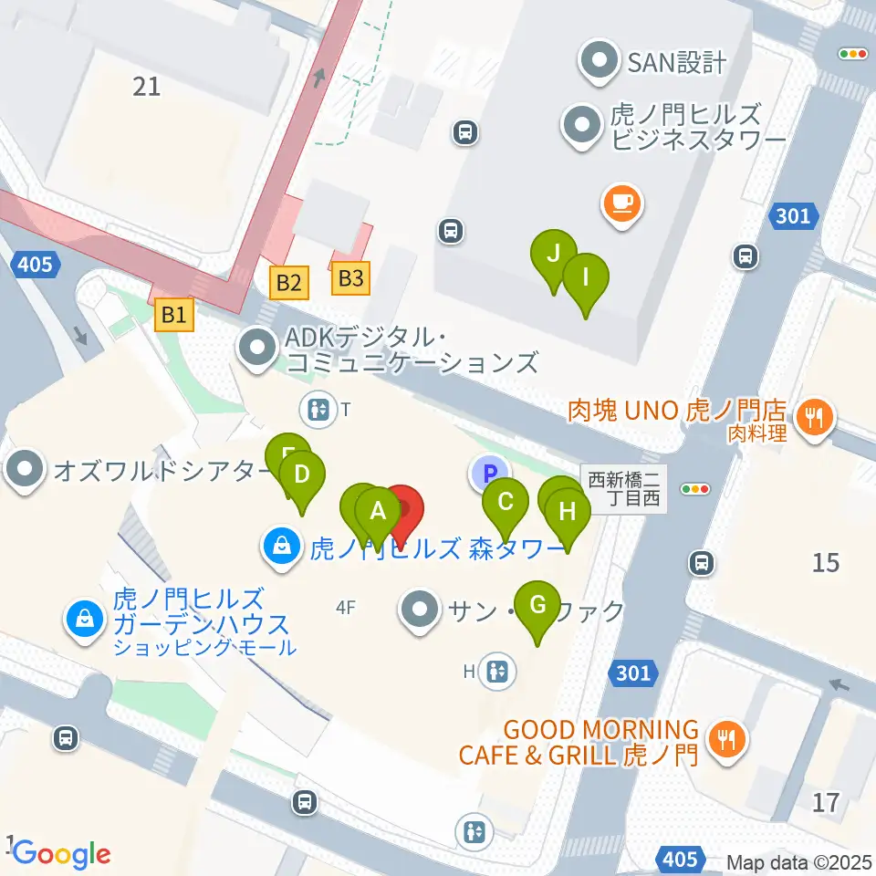虎ノ門ヒルズフォーラム周辺のカフェ一覧地図