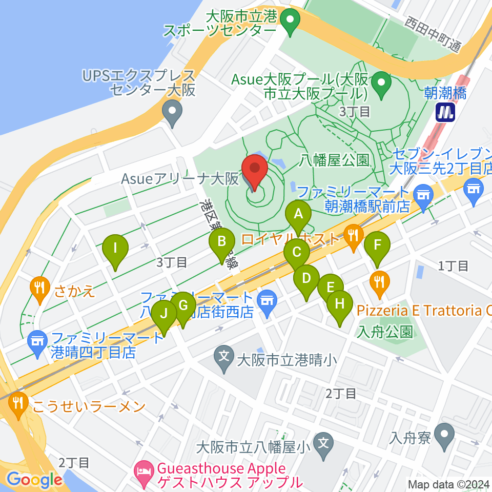 Asueアリーナ大阪周辺のカフェ一覧地図