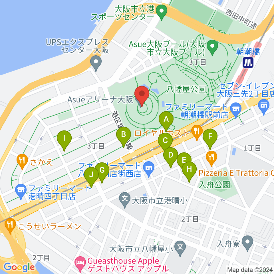 Asueアリーナ大阪 周辺のカフェ一覧マップ