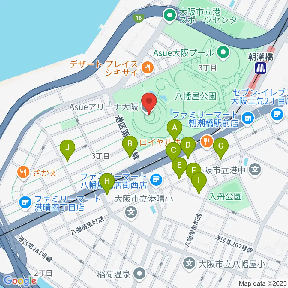 Asueアリーナ大阪周辺のカフェ一覧地図