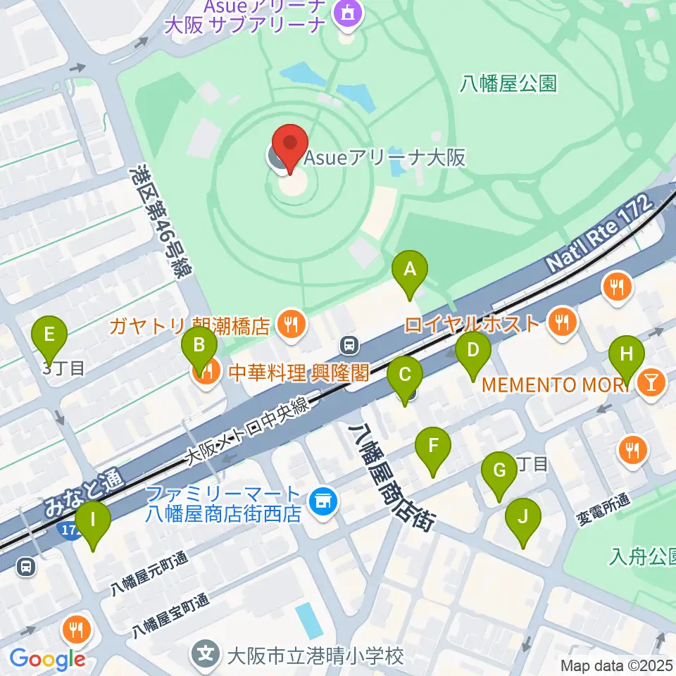Asueアリーナ大阪周辺のカフェ一覧地図