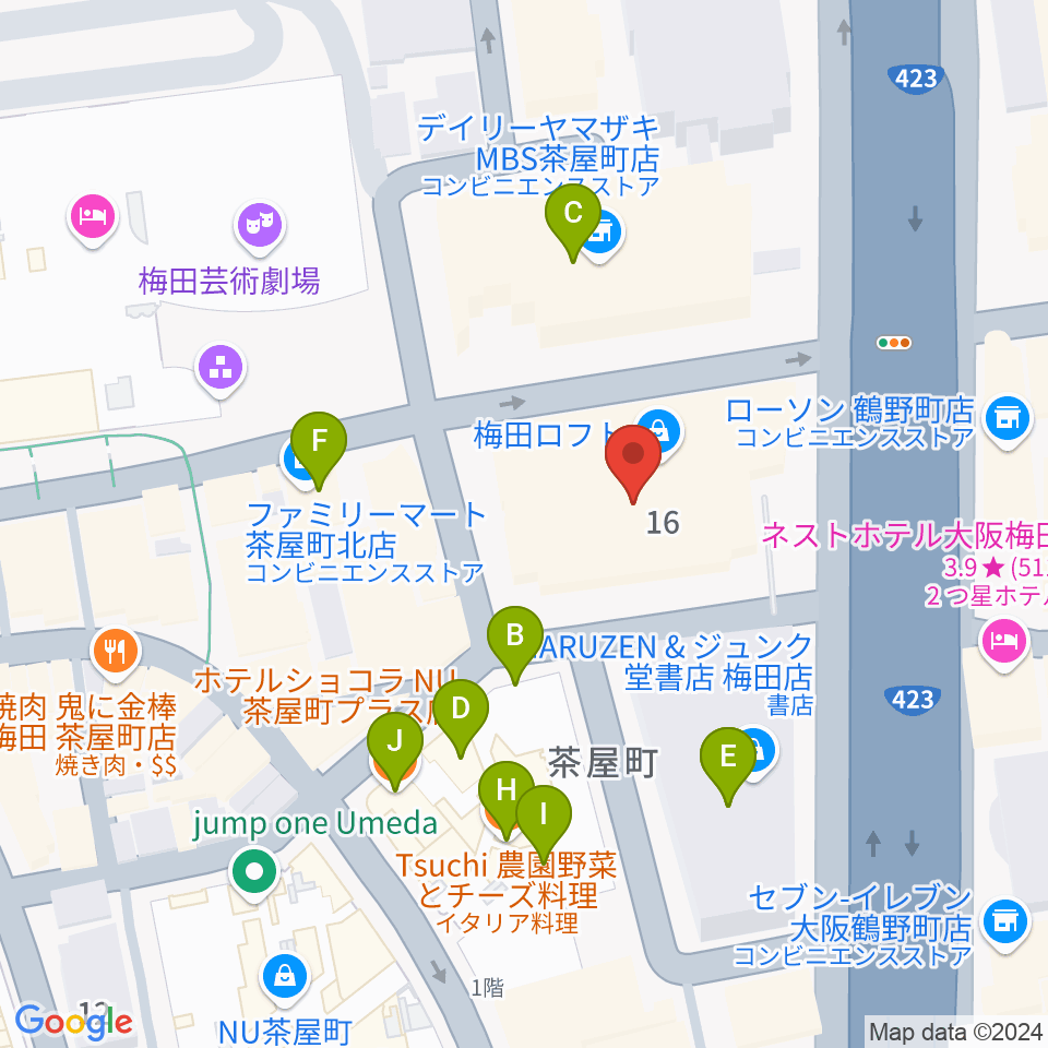 島村楽器 梅田ロフト店周辺のカフェ一覧地図