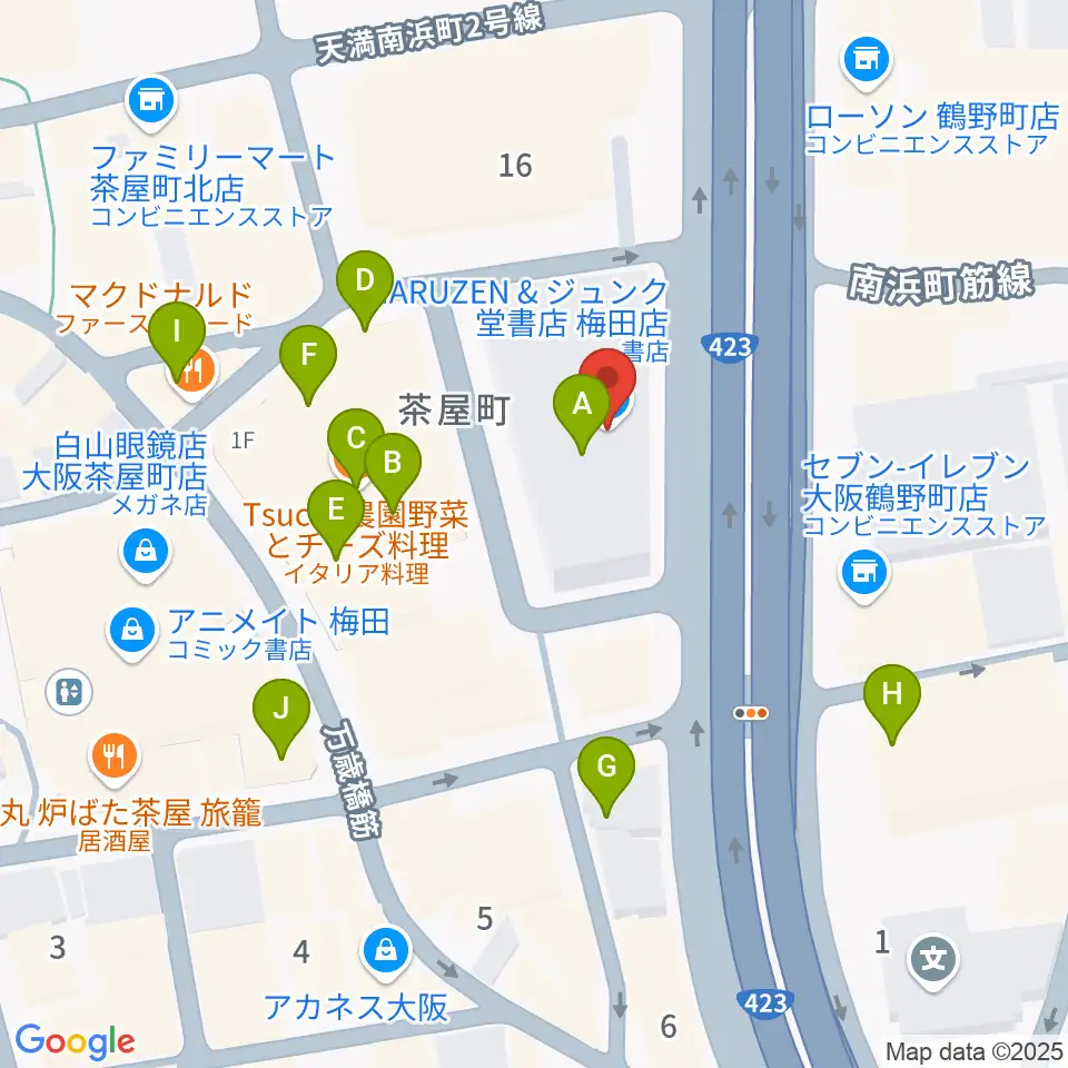 島村楽器 梅田茶屋町店周辺のカフェ一覧地図