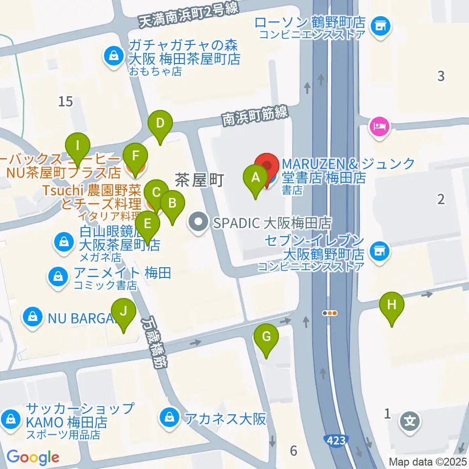 島村楽器 梅田茶屋町店周辺のカフェ一覧地図