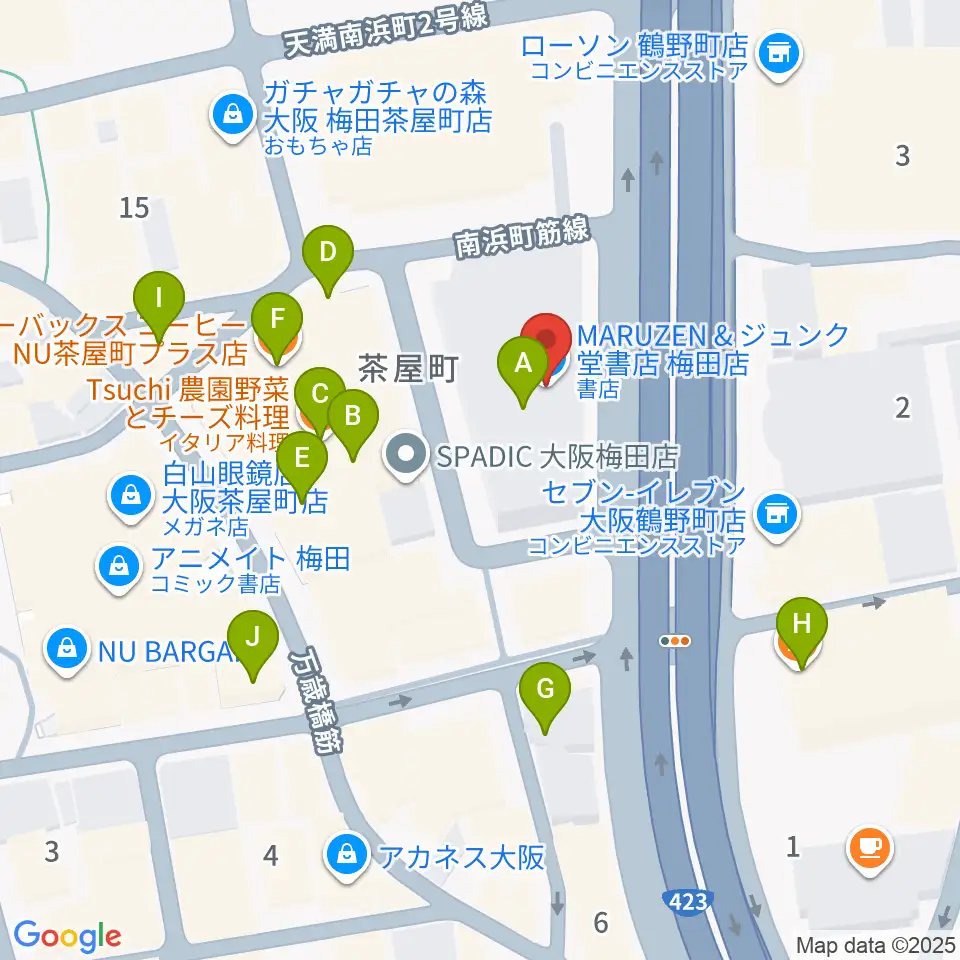島村楽器 梅田茶屋町店周辺のカフェ一覧地図