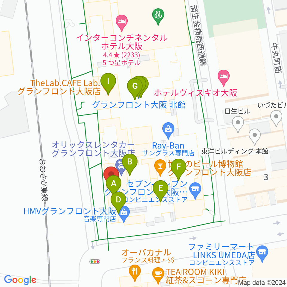 島村楽器 グランフロント大阪周辺のカフェ一覧地図