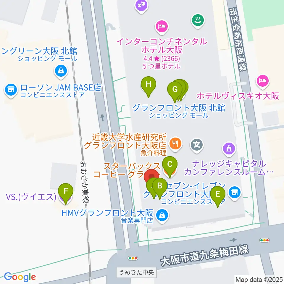 島村楽器 グランフロント大阪周辺のカフェ一覧地図