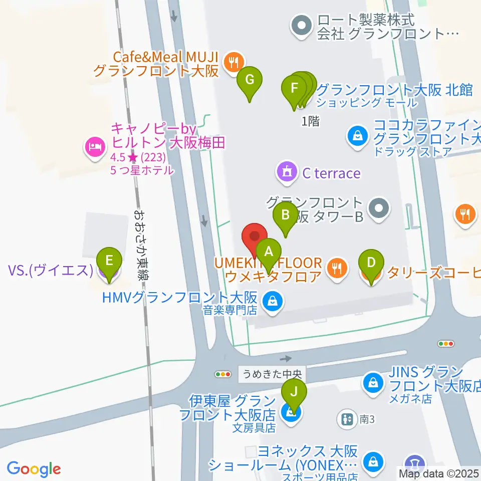 島村楽器 グランフロント大阪周辺のカフェ一覧地図