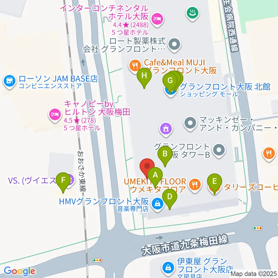 島村楽器 グランフロント大阪周辺のカフェ一覧地図