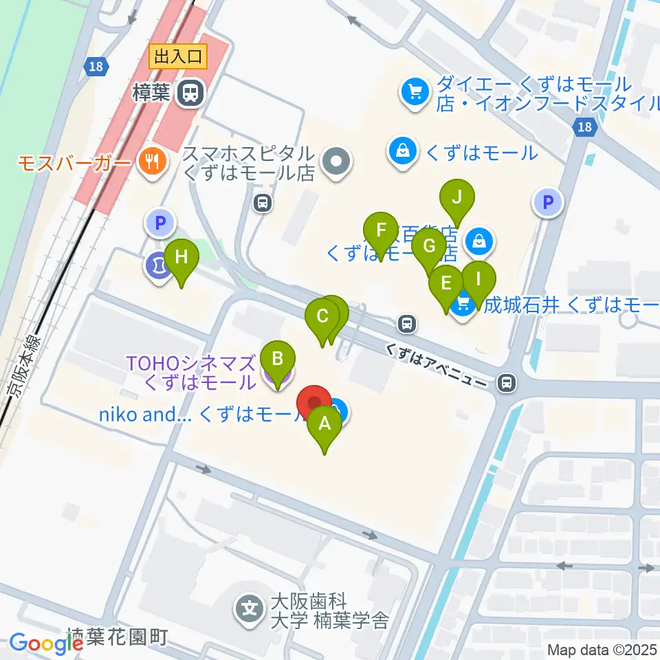 島村楽器 くずはモール店周辺のカフェ一覧地図