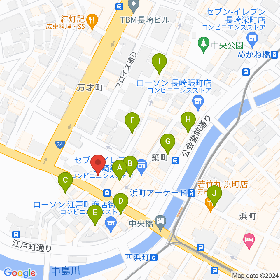 長崎BODYⅡSOUL周辺のカフェ一覧地図