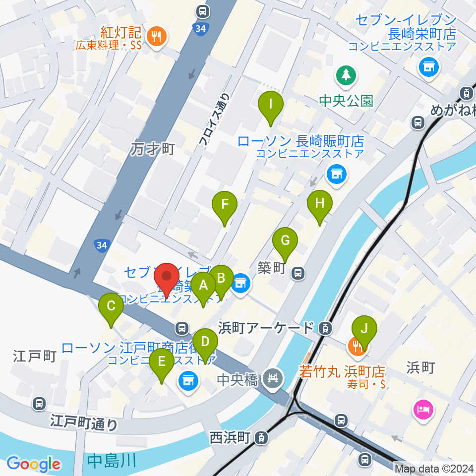 長崎BODYⅡSOUL周辺のカフェ一覧地図