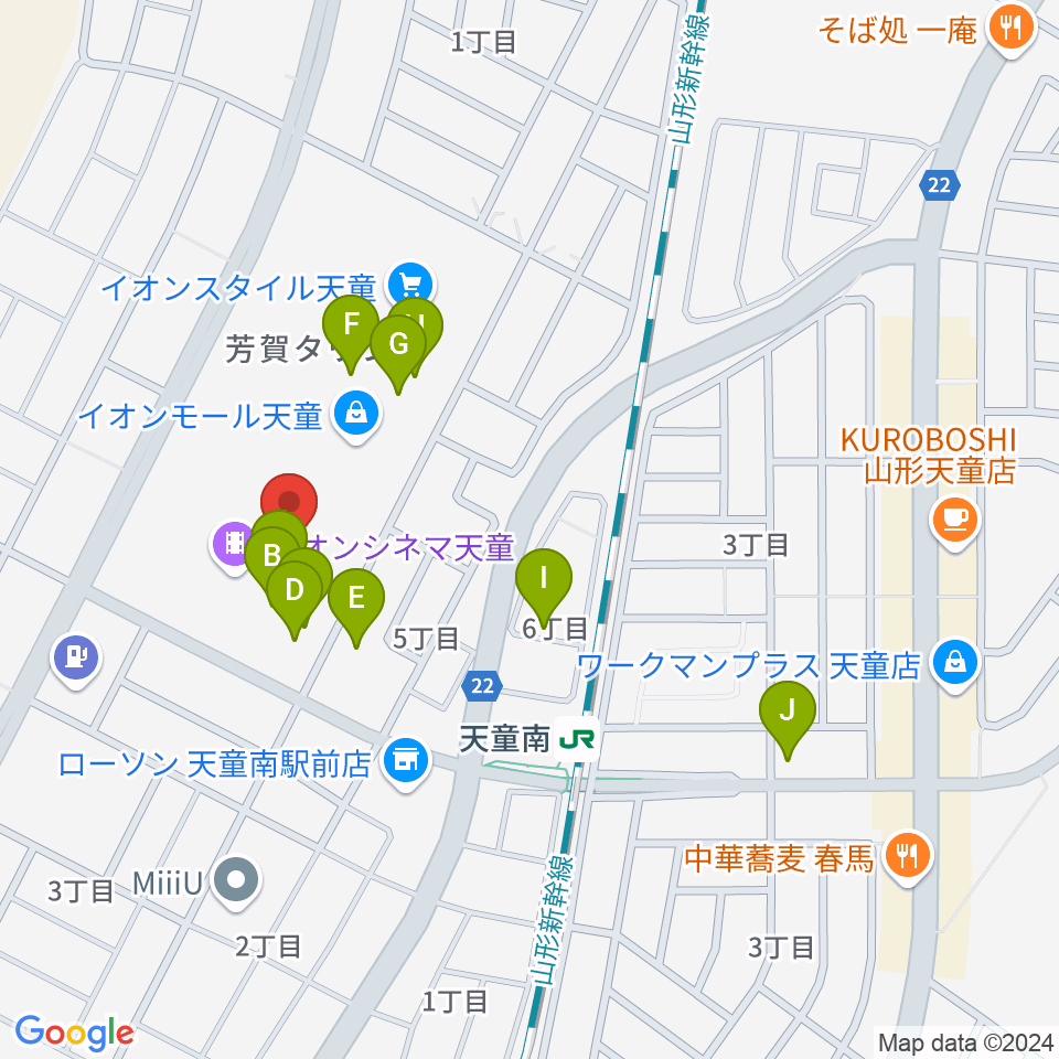 島村楽器 イオンモール天童店周辺のカフェ一覧地図