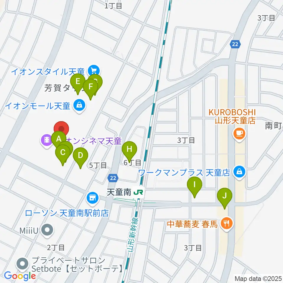島村楽器 イオンモール天童店周辺のカフェ一覧地図
