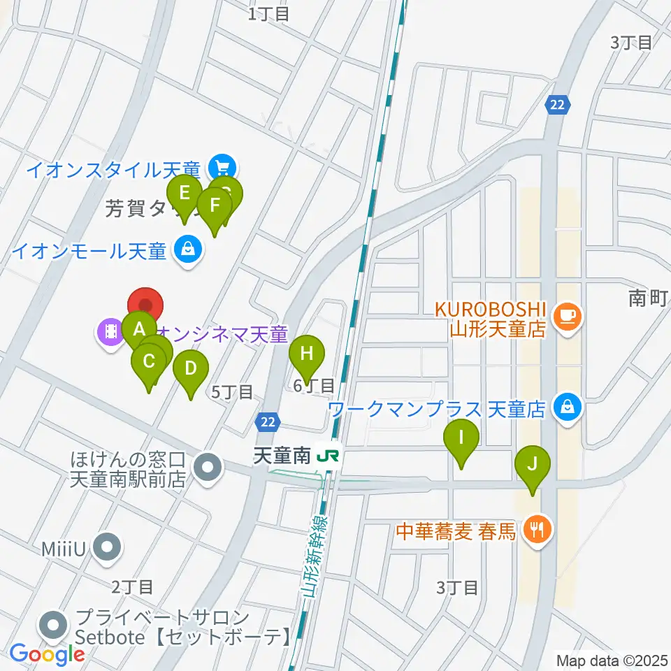 島村楽器 イオンモール天童店周辺のカフェ一覧地図