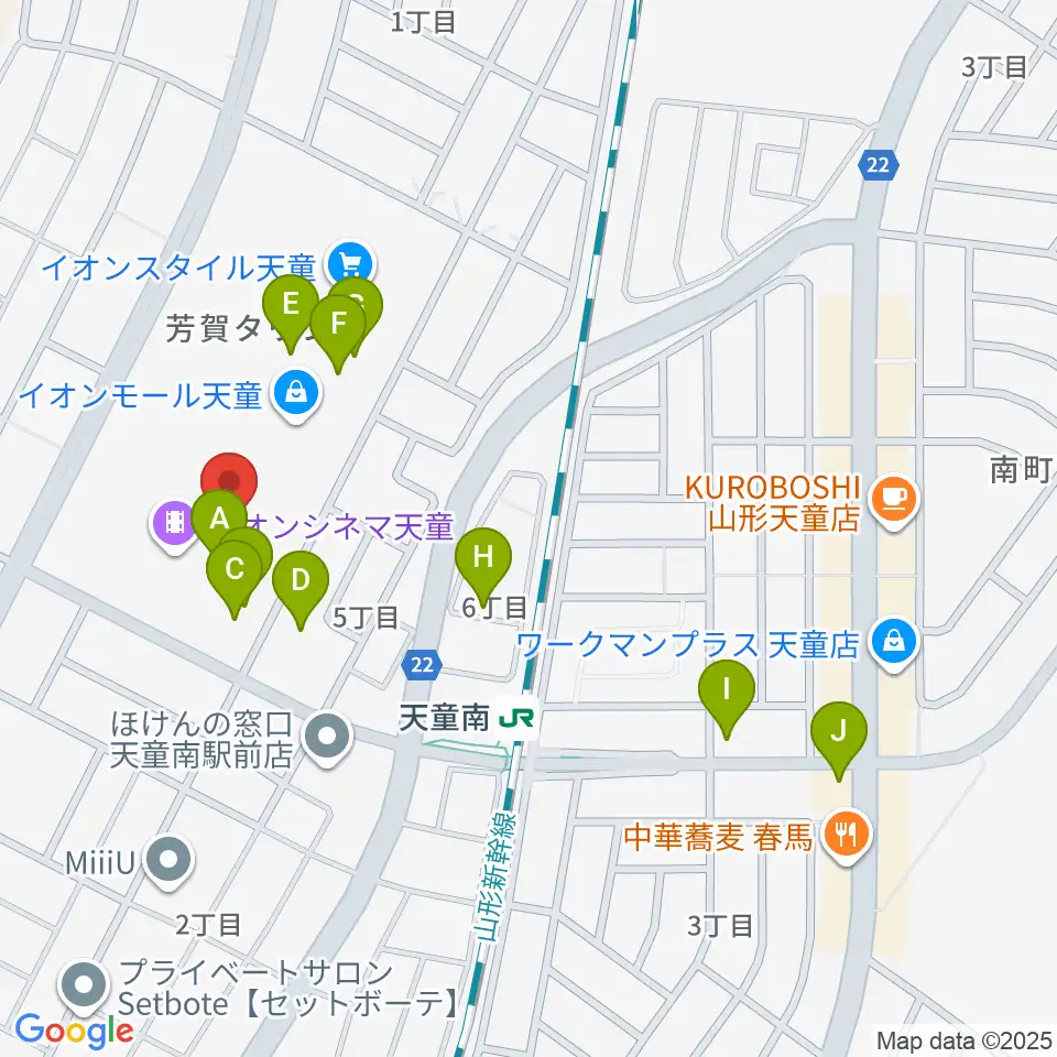 島村楽器 イオンモール天童店周辺のカフェ一覧地図
