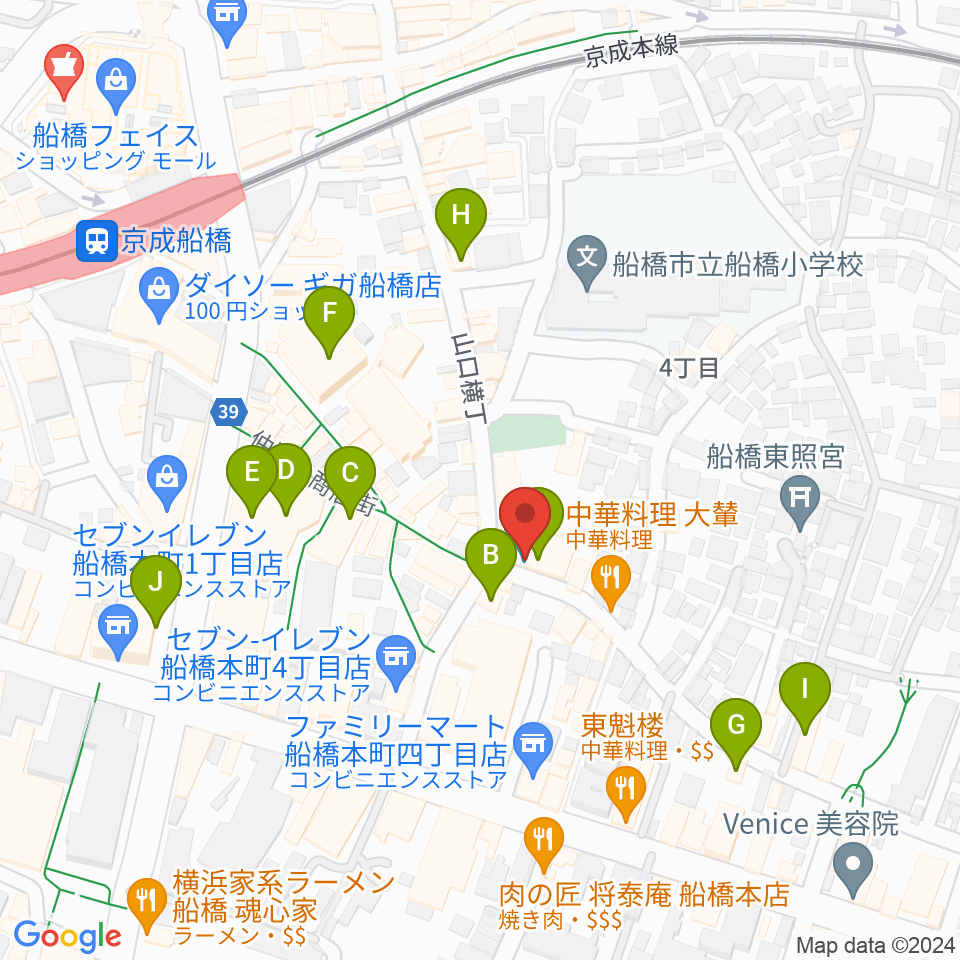 船橋市勤労市民センター周辺のカフェ一覧地図