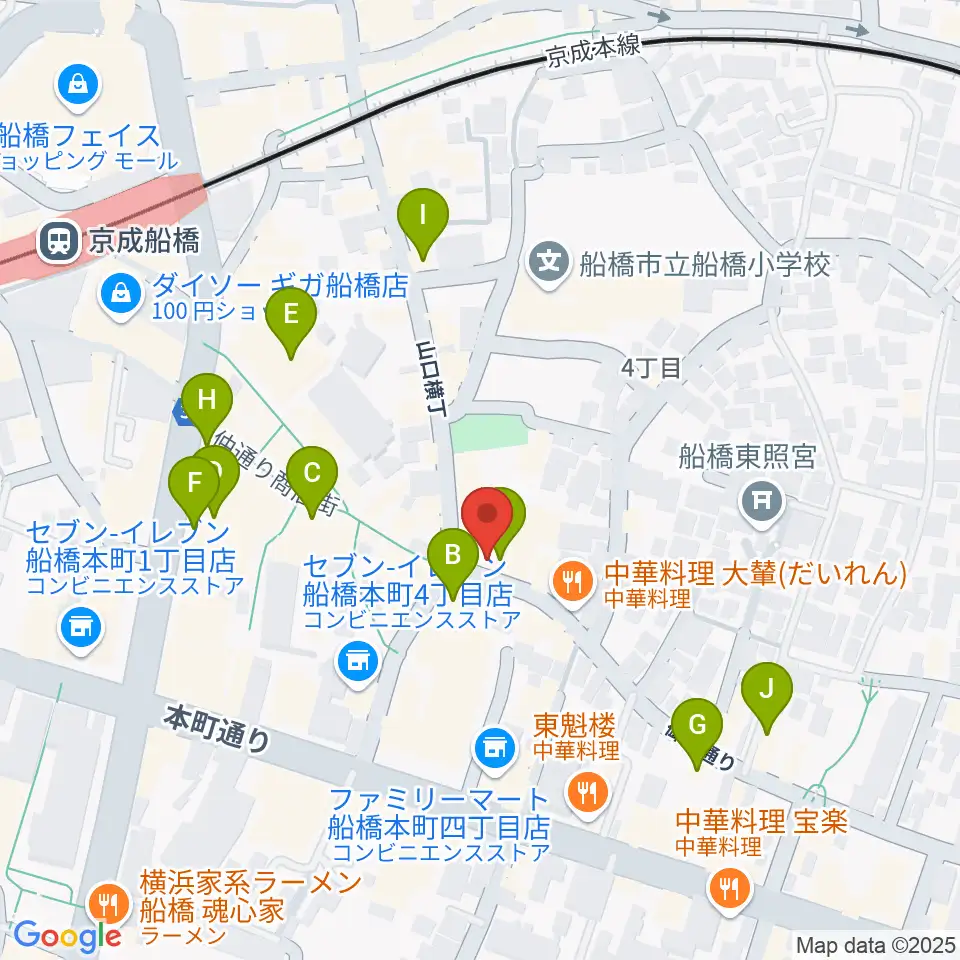 船橋市勤労市民センター周辺のカフェ一覧地図