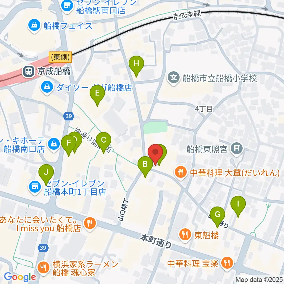 船橋市勤労市民センター周辺のカフェ一覧地図