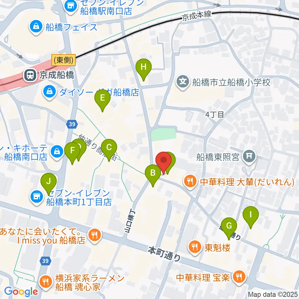 船橋市勤労市民センター周辺のカフェ一覧地図