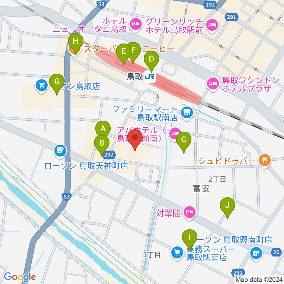 鳥取県立生涯学習センター 県民ふれあい会館周辺のカフェ一覧地図