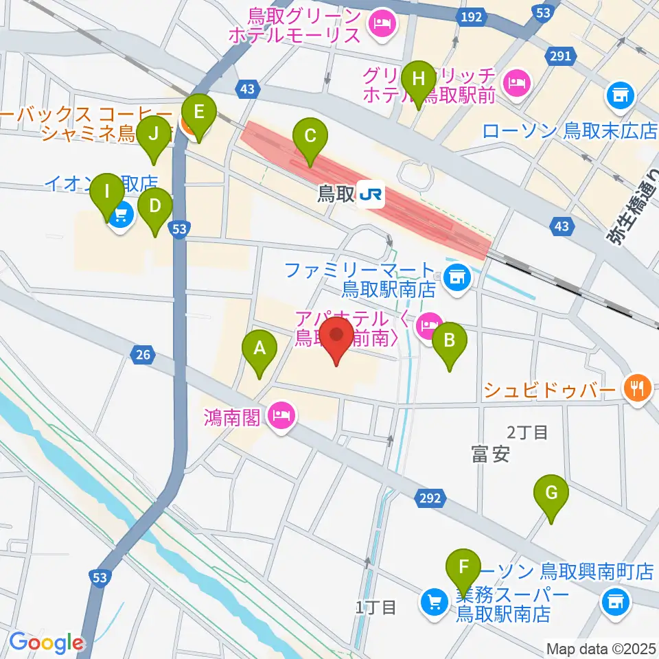 鳥取県立生涯学習センター 県民ふれあい会館周辺のカフェ一覧地図