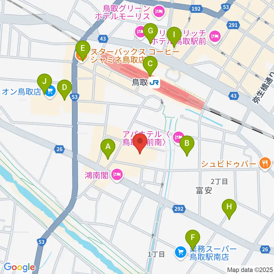 鳥取県立生涯学習センター 県民ふれあい会館周辺のカフェ一覧地図