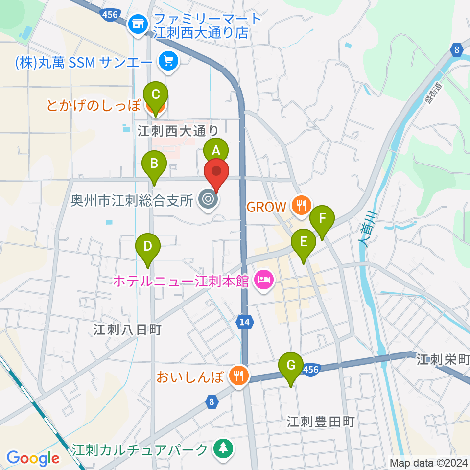 江刺体育文化会館 ささらホール周辺のカフェ一覧地図